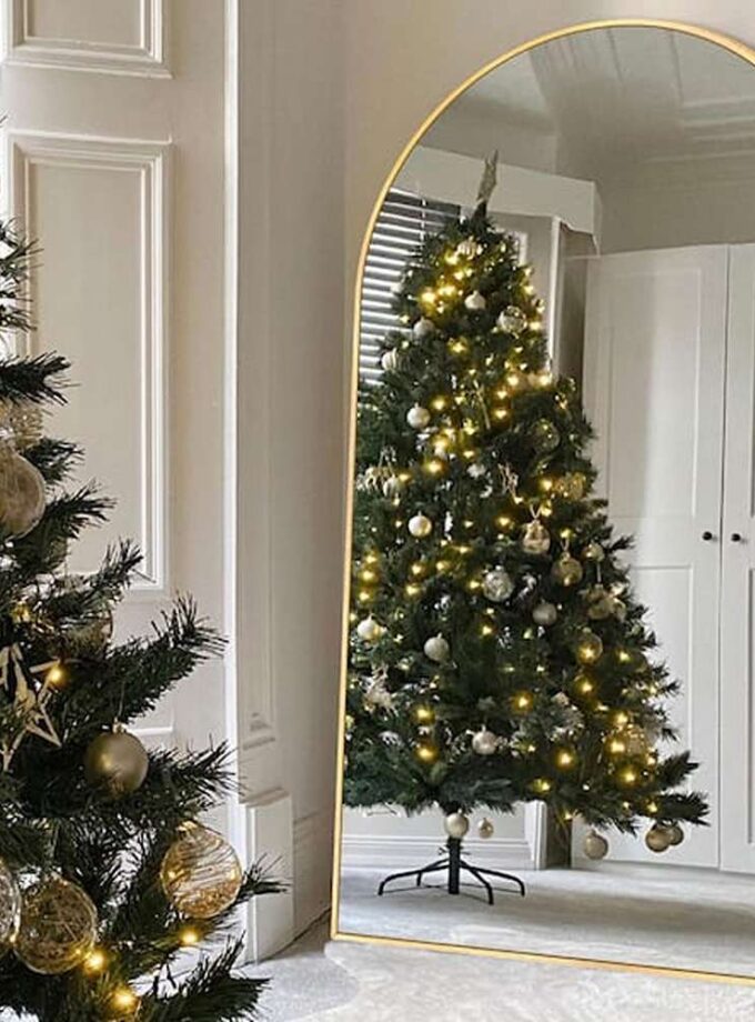 32 in. W x 71 in. H Oversized Aluminum Alloy Arch Full Length Gold Wall Mounted Standing Mirror Floor Mirror