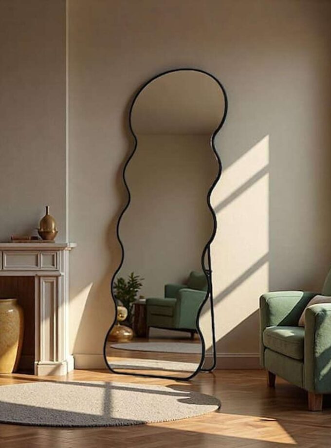 Black 21 in. W x 64 in. H Wavy Metal Framed Full Length Mirror Curvy Mirror for Living Room Bathroom Bedroom Entryway